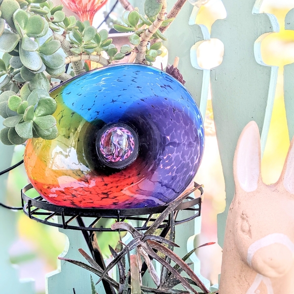 Other - Rainbow Blown Art Glass Garden Bowl Birdbath Art Home Decor